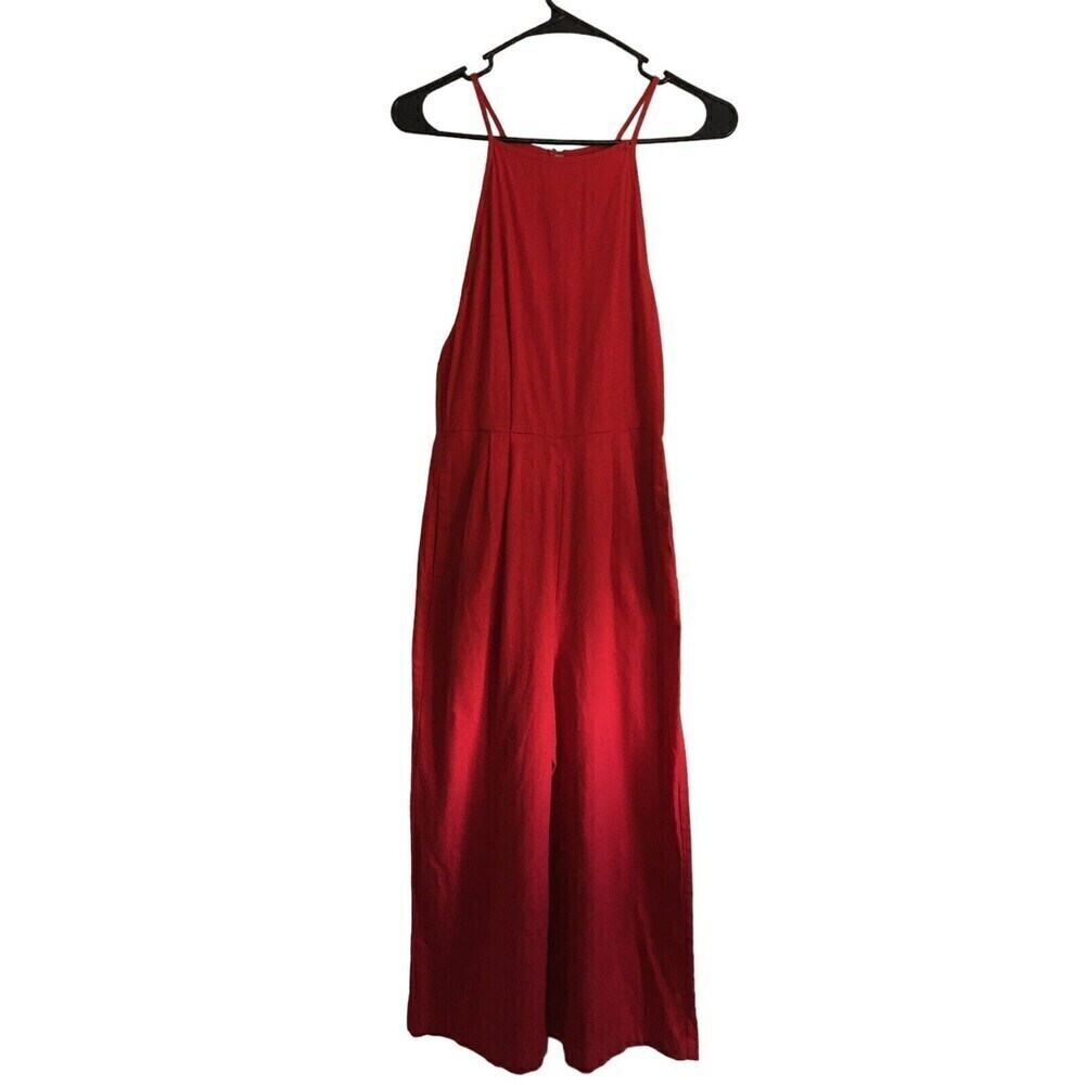 Lush Jumpsuit Women's Size Small Red Sleeveless Cotton Linen